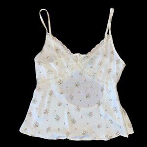 Y2K-Style Floral Lace Camisole Baby Doll Tank Top Cottagecore M